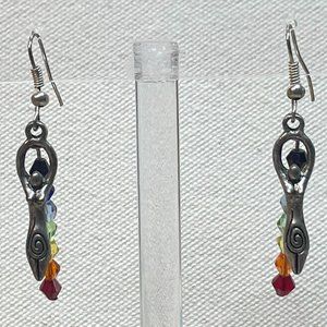 HANDMADE BEADED ART RAINBOW SWAROVSKI CRYSTALS STERLING SILVER GODDESS EARRINGS